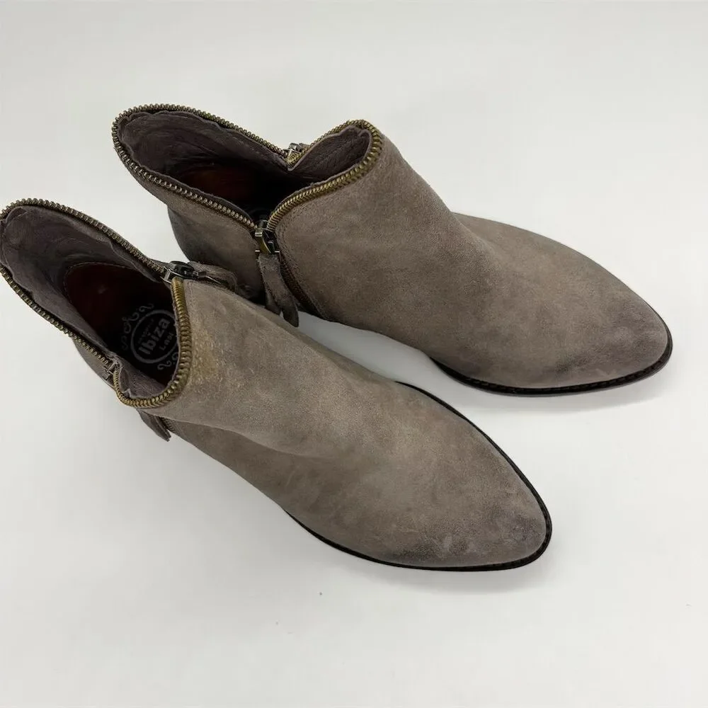 Jeffrey Campbell Crockett Ankle Boots Size 7 Gray Suede‎ Leather Zipper Western